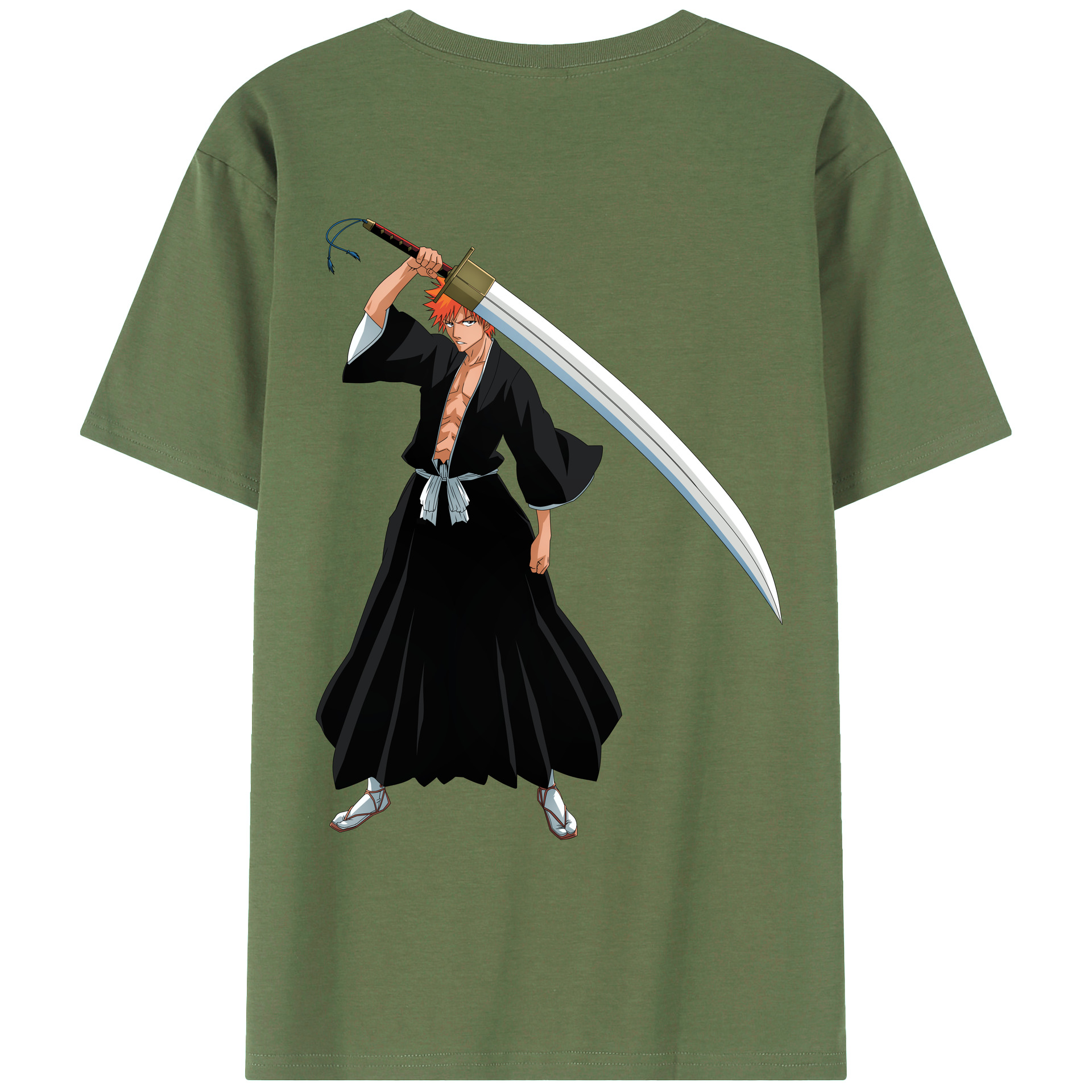 （画像用） ブリーチ 黒崎一護（くろさき いちご）BLEACH Kurosaki Ichigo 綿100％ メンズ半袖Tシャツ（バックプリント） 通気性